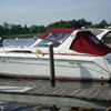 Convertible top attached to arch on a 35' SeaRay